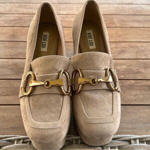 Bibi Lou Zagreb Wood Stacked Heels - Taupe Suede 38/8